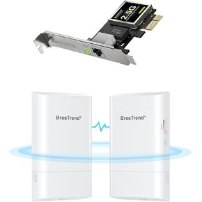 BrosTrend 5GHz 867Mbps Wireless Bridge, 1KM WiFi Bridge, Long Range Point to Point Outdoor CPE, IP65 + 2.5GB Linux PCIe Network Card for Ubuntu, Kali etc. PCIe Ethernet Adapter Linux PCI Express NIC