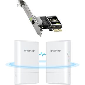 BrosTrend 5GHz 867Mbps Wireless Bridge, 1KM WiFi Bridge, Long Range Point to Point Outdoor CPE for PtP & PtMP + 2.5GB Network Card, PCIe Network Adapter for Windows, PCI Express Gigabit Ethernet Card
