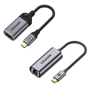 QGeeM USB C to HDMI Adapter 4K Cable，USB C to Ethernet Adapter,Thunderbolt 3/4 to RJ45 LAN Network Adapter Compatible for iPhone 15 Pro/max, MacBook Pro/Air, iPad Pro, Dell XPS etc