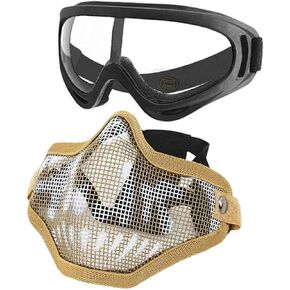 Airsoft Mask,Mesh Half Face Skull Set with Goggles(1 Pack BBS Included,80 PCS)