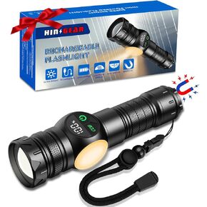 Flashlights High Lumens, Rechargeable Flashlight 500,000 Lumens with Magnetic, Bright Flash Light 9 Modes with 5000 mAh Battery, LED Tactical Flashlight for Camping, Hiking, Dog Walking