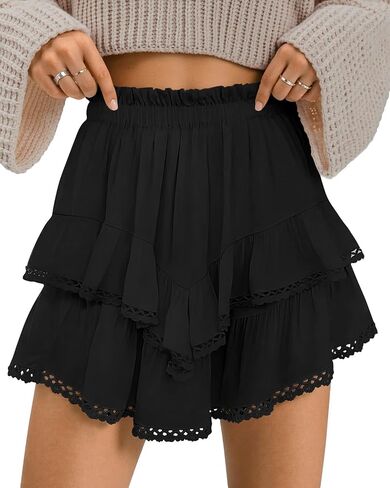 TARSE Womens Flowy Shorts High Waist Pleated Mini Skirts Casual Boho Ruffle Tiered Skorts Cute Versatile Fashion Shorts in Kuwait