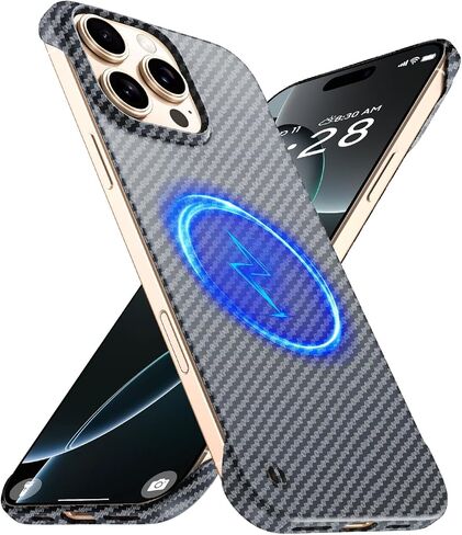 Magnetic Ultra-Thin Frosted Soft Touch Skin Borderless Carbon Fiber Bump Texture for iPhone 16 Pro Frameless Case 6.3" Slim Minimalist Lightweight Matte Hard for MagSafe Cover Case-Black in Saudi Arabia