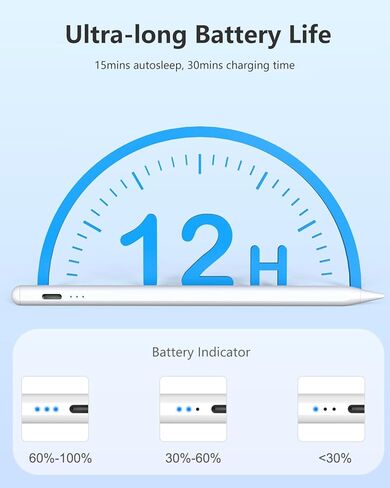 Pencil for iPad 2024-2018, Pen for iPad with 12Hr Usage, Palm Rejection, Tilt Sensitivity, Stylus Pen for iPad 10/9/8/7/6, iPad Pro 12.9"/11"/13" M4, iPad Mini 6/5, iPad Air 5/4/3/11"-13" M2 in Kuwait