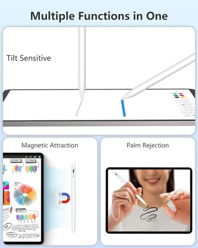 Pencil for iPad 2024-2018, Pen for iPad with 12Hr Usage, Palm Rejection, Tilt Sensitivity, Stylus Pen for iPad 10/9/8/7/6, iPad Pro 12.9"/11"/13" M4, iPad Mini 6/5, iPad Air 5/4/3/11"-13" M2 in Kuwait