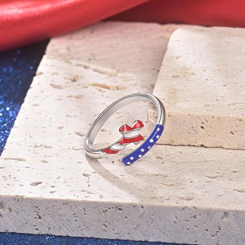 American Flag Ring Red White And Blue Accessories Patriotic Rings for Women in Kuwait