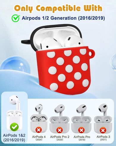 BOARETIU for AirPods 2/1 CASE - CUTE KAWAII RED BOW مع سلسلة مفاتيح لغطاء AirPods Cover Cover Funny 3D SILICONE FUN in Kuwait