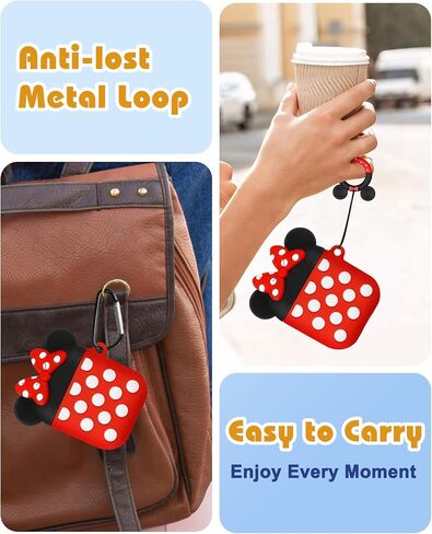 BOARETIU for AirPods 2/1 CASE - CUTE KAWAII RED BOW مع سلسلة مفاتيح لغطاء AirPods Cover Cover Funny 3D SILICONE FUN in Kuwait