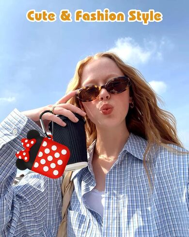 BOARETIU for AirPods 2/1 CASE - CUTE KAWAII RED BOW مع سلسلة مفاتيح لغطاء AirPods Cover Cover Funny 3D SILICONE FUN in Kuwait
