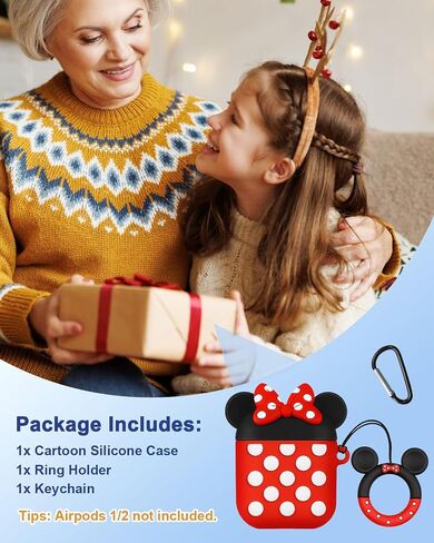 BOARETIU for AirPods 2/1 CASE - CUTE KAWAII RED BOW مع سلسلة مفاتيح لغطاء AirPods Cover Cover Funny 3D SILICONE FUN in Kuwait