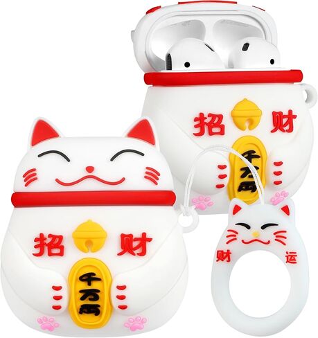 BOARETIU for AirPods 2/1 CASE - CUTE KAWAII RED BOW مع سلسلة مفاتيح لغطاء AirPods Cover Cover Funny 3D SILICONE FUN in Kuwait