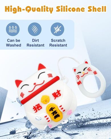 BOARETIU for AirPods 2/1 CASE - CUTE KAWAII RED BOW مع سلسلة مفاتيح لغطاء AirPods Cover Cover Funny 3D SILICONE FUN in Kuwait