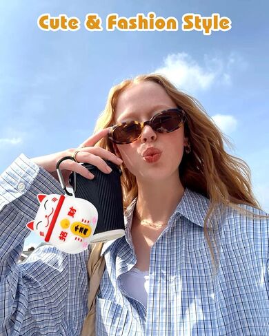 BOARETIU for AirPods 2/1 CASE - CUTE KAWAII RED BOW مع سلسلة مفاتيح لغطاء AirPods Cover Cover Funny 3D SILICONE FUN in Kuwait