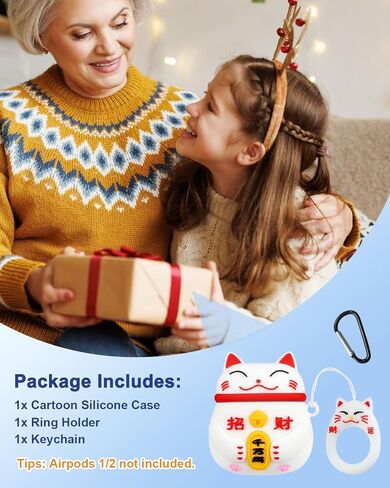 BOARETIU for AirPods 2/1 CASE - CUTE KAWAII RED BOW مع سلسلة مفاتيح لغطاء AirPods Cover Cover Funny 3D SILICONE FUN in Kuwait