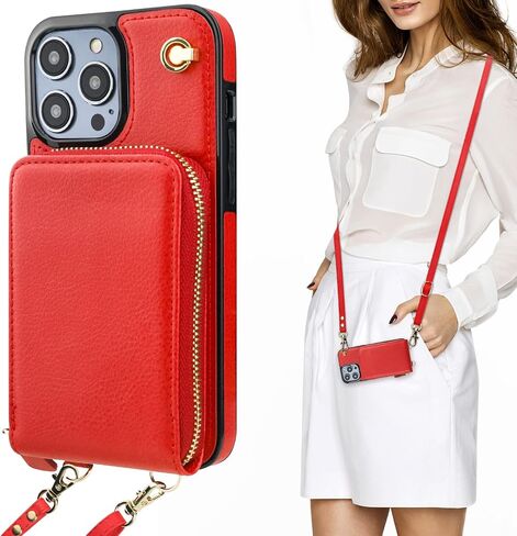 KIHUWEY Crossbody Wallet Case for iPhone 14 Pro, Zipper Pocket Case with Card Holder, PU Leather RFID Blocking Protective Cover Case with Kickstand Detachable Wrist Strap Lanyard 6.1" (Brown) in Kuwait