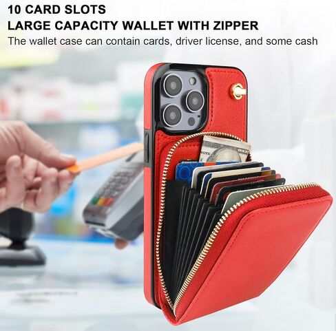 KIHUWEY Crossbody Wallet Case for iPhone 14 Pro, Zipper Pocket Case with Card Holder, PU Leather RFID Blocking Protective Cover Case with Kickstand Detachable Wrist Strap Lanyard 6.1" (Brown) in Kuwait