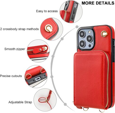 KIHUWEY Crossbody Wallet Case for iPhone 14 Pro, Zipper Pocket Case with Card Holder, PU Leather RFID Blocking Protective Cover Case with Kickstand Detachable Wrist Strap Lanyard 6.1" (Brown) in Kuwait