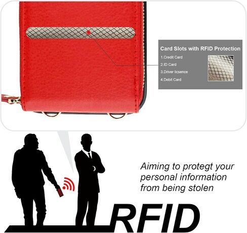 KIHUWEY Crossbody Wallet Case for iPhone 14 Pro, Zipper Pocket Case with Card Holder, PU Leather RFID Blocking Protective Cover Case with Kickstand Detachable Wrist Strap Lanyard 6.1" (Brown) in Kuwait