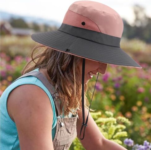 DRESHOW Women Sun Hat Outdoor UV Protection Hat Foldable Mesh Wide Brim Fishing Ponytail Beach Bucket Hats in Saudi Arabia