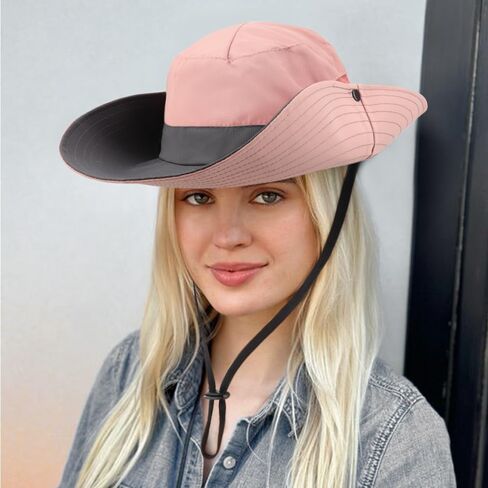 DRESHOW Women Sun Hat Outdoor UV Protection Hat Foldable Mesh Wide Brim Fishing Ponytail Beach Bucket Hats in Saudi Arabia