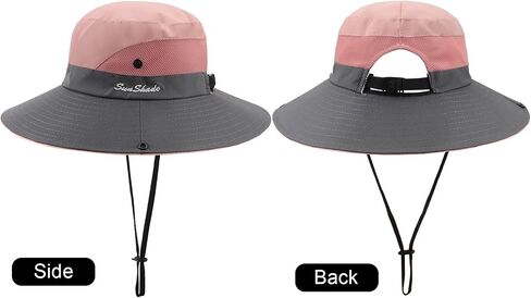 DRESHOW Women Sun Hat Outdoor UV Protection Hat Foldable Mesh Wide Brim Fishing Ponytail Beach Bucket Hats in Saudi Arabia