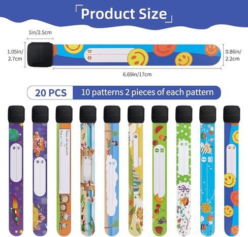 20 قطعة من أساور الهوية للأطفال، أساور أمان للأطفال، مقاومة للماء، قابلة للتعديل، قابلة لإعادة الاستخدام للأولاد والبنات مع قلم كتابة إضافي (10 أنماط) in Kuwait