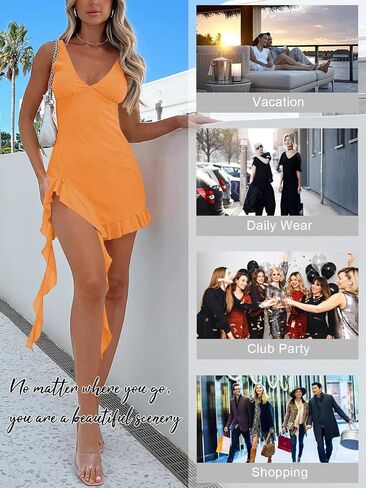 Women Sexy V Neck Sleeveless Mesh Ruffle Hem Bodycon Maxi Dress Backless High Slit Cocktail Party Club Dress in Kuwait