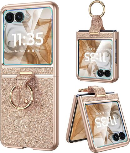 Caka Bling Case for Motorola Razr 2024/2025 Case [NOT for Plus], with Finger Ring Holder & Built-in Screen Protector, Slim Thin Shockproof Protective Phone Cover for Moto Razr 2024 & 2025 - Rose Gold in Kuwait