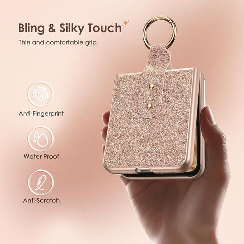 Caka Bling Case for Motorola Razr 2024/2025 Case [NOT for Plus], with Finger Ring Holder & Built-in Screen Protector, Slim Thin Shockproof Protective Phone Cover for Moto Razr 2024 & 2025 - Rose Gold in Kuwait