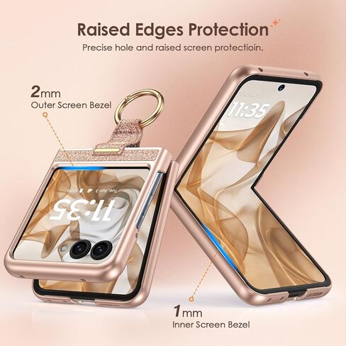 Caka Bling Case for Motorola Razr 2024/2025 Case [NOT for Plus], with Finger Ring Holder & Built-in Screen Protector, Slim Thin Shockproof Protective Phone Cover for Moto Razr 2024 & 2025 - Rose Gold in Kuwait