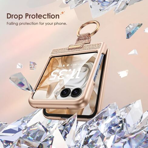 Caka Bling Case for Motorola Razr 2024/2025 Case [NOT for Plus], with Finger Ring Holder & Built-in Screen Protector, Slim Thin Shockproof Protective Phone Cover for Moto Razr 2024 & 2025 - Rose Gold in Kuwait
