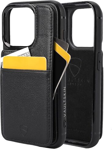 Vaultskin Eton Wallet Case for iPhone 16 Pro Max, Premium Italian Leather Case with Card Holder and Magnetic Closure, Ultra-Slim, Stylish Bumper for Everyday Carry (Black) in Kuwait