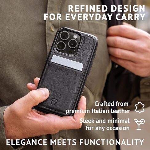 Vaultskin Eton Wallet Case for iPhone 16 Pro Max, Premium Italian Leather Case with Card Holder and Magnetic Closure, Ultra-Slim, Stylish Bumper for Everyday Carry (Black) in Kuwait