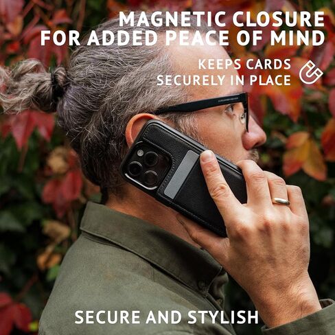 Vaultskin Eton Wallet Case for iPhone 16 Pro Max, Premium Italian Leather Case with Card Holder and Magnetic Closure, Ultra-Slim, Stylish Bumper for Everyday Carry (Black) in Kuwait