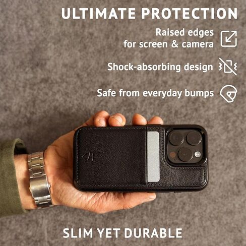 Vaultskin Eton Wallet Case for iPhone 16 Pro Max, Premium Italian Leather Case with Card Holder and Magnetic Closure, Ultra-Slim, Stylish Bumper for Everyday Carry (Black) in Kuwait