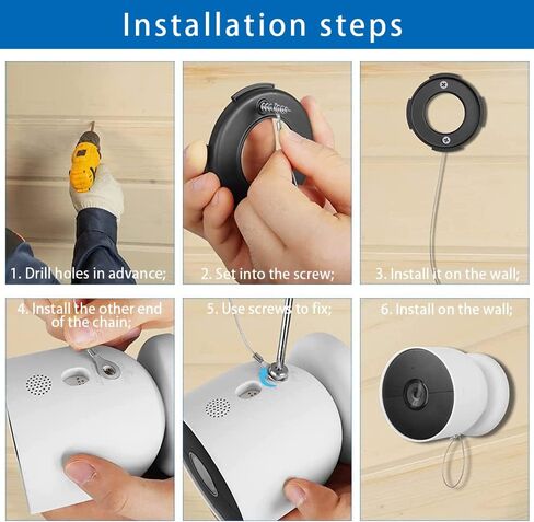 VVHOOY Anti Drop Camera Security Chain Compatible with Google Nest Cam(Battery)/Arlo Pro 4 3 Ultra 2/Simplisafe Outdoor/Noorio B200 Wireless, Anti Theft Camera Safety Cable No Need Screwdriver 2 Pack in Kuwait