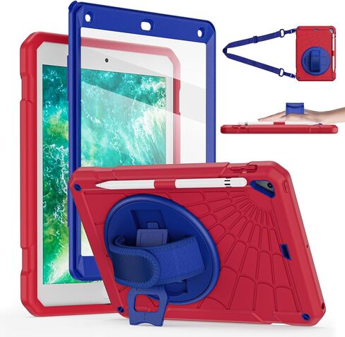 Case for iPad 6th/ 5th Generation 9.7 '' مع حامل قلم الرصاص على الشاشة [360 حزام يدوي الدوار] والوقوف ، حالة مقاومة للمنزل لـ iPad 6th/ 5th/ Air 2/ Pro 9.7-Red+Blue in Kuwait