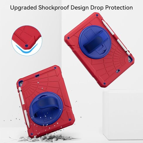 Case for iPad 6th/ 5th Generation 9.7 '' مع حامل قلم الرصاص على الشاشة [360 حزام يدوي الدوار] والوقوف ، حالة مقاومة للمنزل لـ iPad 6th/ 5th/ Air 2/ Pro 9.7-Red+Blue in Kuwait