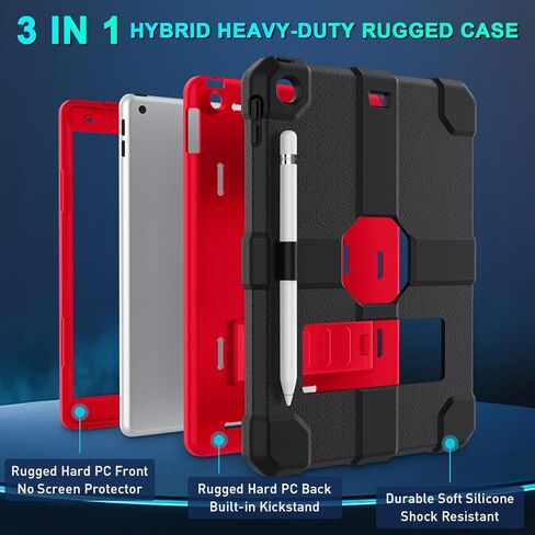 Case for iPad 9th/8th/7th Generation 2021/2020/2019(10.2 inch), Heavy Duty Shockproof Rugged Protective 10.2" Cover with Built-in Stand for iPad 9 8 7 Gen(White+Green) in Kuwait