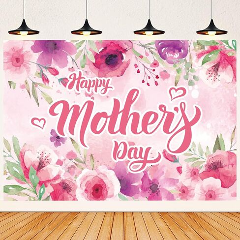 7x5 Ft Mother's Day Backdrop Vinyl Backdrop Happy Mother's Day Photography Background Party Decorations Mother's Day Banner for Photo Booth (Pink Butterfly Heart Floral, 7x5 Ft) in Saudi Arabia
