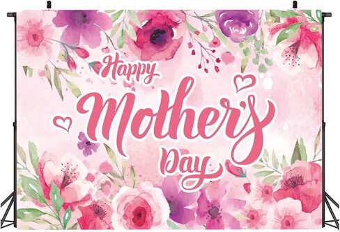7x5 Ft Mother's Day Backdrop Vinyl Backdrop Happy Mother's Day Photography Background Party Decorations Mother's Day Banner for Photo Booth (Pink Butterfly Heart Floral, 7x5 Ft) in Saudi Arabia