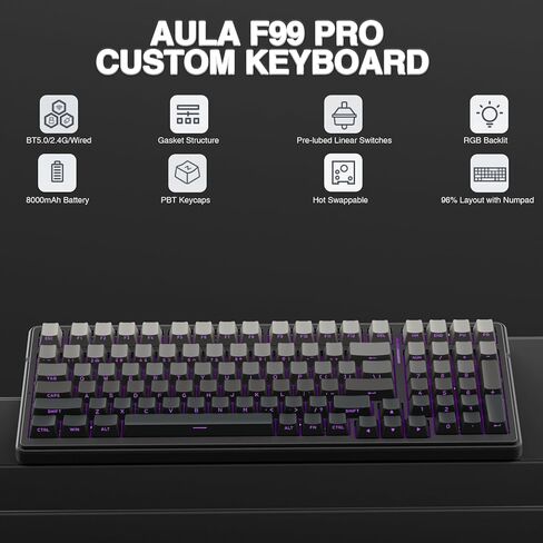Aula Wireless Keyboard Combo ، F99 Pro Mechanical Gaming Keyboard ، Hot Swappable ، SC580 Wireless Mouse - Black in Saudi Arabia