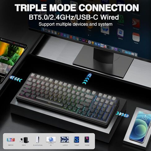 Aula Wireless Keyboard Combo ، F99 Pro Mechanical Gaming Keyboard ، Hot Swappable ، SC580 Wireless Mouse - Black in Saudi Arabia