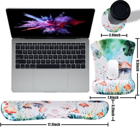 MEGREZ Ergonomic Memory Foam Mousepad with Wrist Support 3PCS, Wrist Rest Support for Mouse Pad+Keyboard Wrist+Coasters Set, Memory Foam Wrist Rest Mouse Pad for Games Home & Office, Daisy in Saudi Arabia