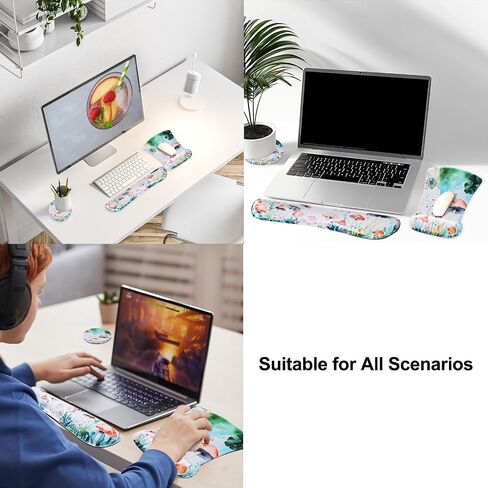 MEGREZ Ergonomic Memory Foam Mousepad with Wrist Support 3PCS, Wrist Rest Support for Mouse Pad+Keyboard Wrist+Coasters Set, Memory Foam Wrist Rest Mouse Pad for Games Home & Office, Daisy in Saudi Arabia