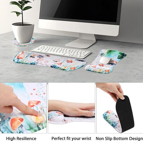 MEGREZ Ergonomic Memory Foam Mousepad with Wrist Support 3PCS, Wrist Rest Support for Mouse Pad+Keyboard Wrist+Coasters Set, Memory Foam Wrist Rest Mouse Pad for Games Home & Office, Daisy in Saudi Arabia