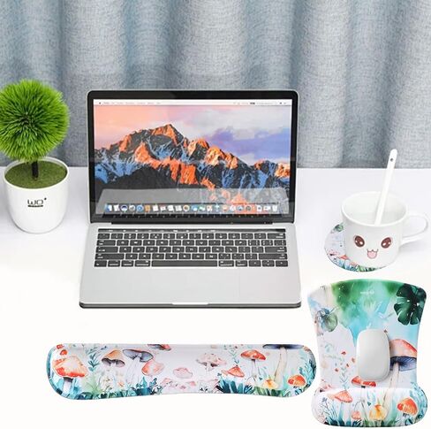 MEGREZ Ergonomic Memory Foam Mousepad with Wrist Support 3PCS, Wrist Rest Support for Mouse Pad+Keyboard Wrist+Coasters Set, Memory Foam Wrist Rest Mouse Pad for Games Home & Office, Daisy in Saudi Arabia
