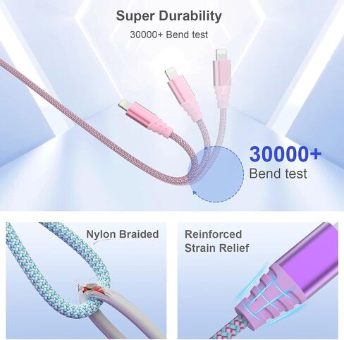 iPhone Charger Fast Charging Lightning Cable 3ft 3 Pack Apple MFi Certified iPhone Charger Cord Nylon Braided Compatible with iPhone 14/13/12/11 Pro Max/XS MAX/XR/XS/X/8/7 Plus iPad AirPods in Saudi Arabia
