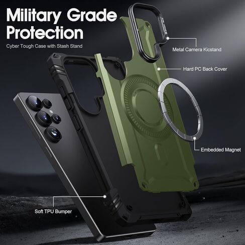 Jame for Samsung Galaxy S25 Ultra Case مع [كاميرا مدمجة Kickstand] حماية من الدرجة من الدرجة الميليكية المتوافقة مع إكسسوارات Magsafe لـ Galaxy S25 Ultra Phone Case in Kuwait