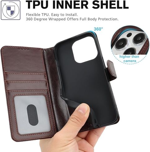 ZOUZT for iPhone 14 Pro 6.1" Genuine Leather Wallet Case with Card Holder, for MagSafe Magnetic Wireless Charging, Flip Folio Book Kickstand Shockproof Cover Women Men for iPhone 14 Pro - Litchi Black in Saudi Arabia